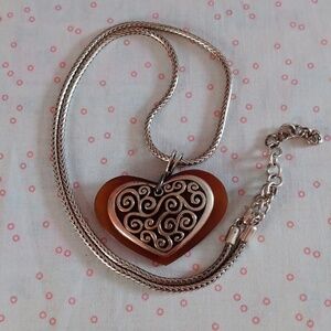 Brighton Amber and Silver Heart Wheat Chain Necklace